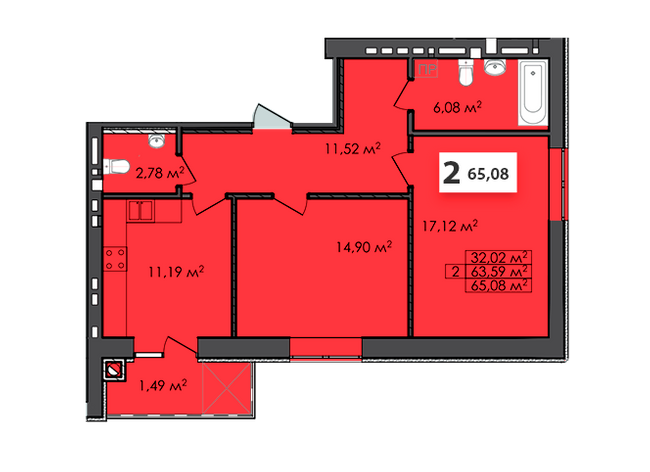 2-кімнатна 65.08 м² в ЖК Сусіди від 14 200 грн/м², м. Винники