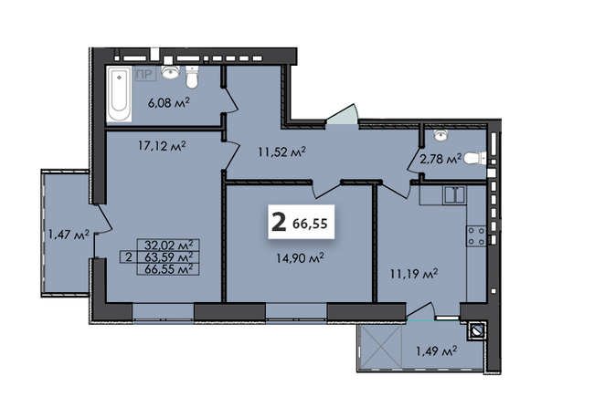 2-кімнатна 66.55 м² в ЖК Сусіди від 18 000 грн/м², м. Винники