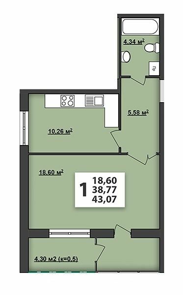 1-кімнатна 43.07 м² в ЖК М'ята Авеню від 14 200 грн/м², м. Винники
