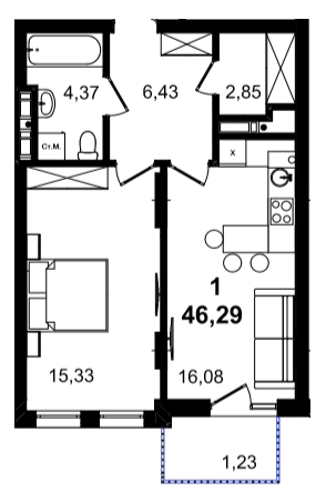 1-кімнатна 46.29 м² в ЖК BARCELONA від 35 400 грн/м², Львів