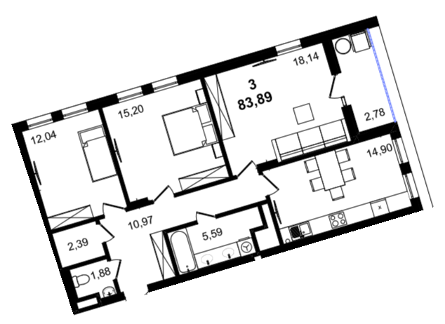 3-кімнатна 83.89 м² в ЖК BARCELONA від 25 600 грн/м², Львів