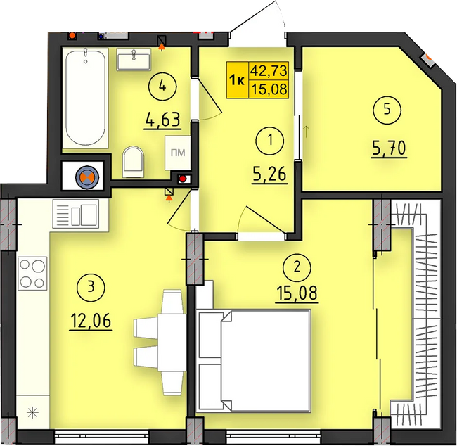 1-кімнатна 42.73 м² в ЖК вул. Довга, 30А від забудовника, Львів