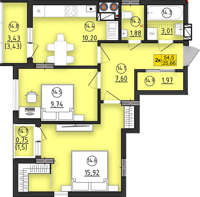 2-комнатная 54.5 м² в ЖК ул. Длинная, 30А от застройщика, Львов