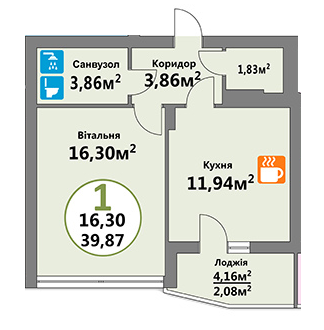 1-кімнатна 39.87 м² в ЖК Еко-дім на Тракті 2 від 17 500 грн/м², с. Лисиничі