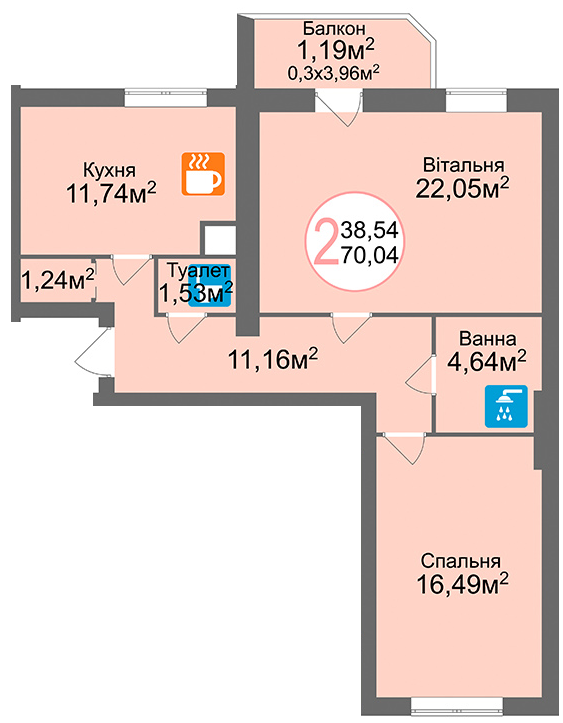 2-кімнатна 70.04 м² в ЖК Еко-дім на Тракті від 13 700 грн/м², с. Лисиничі