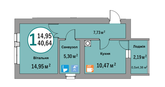 1-комнатная 40.64 м² в ЖК Эко-дом на Батуринской от 39 500 грн/м², Львов