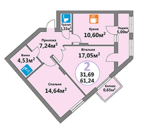 2-кімнатна 61.24 м² в ЖК Еко-дім на Мечникова 3 від забудовника, Львів