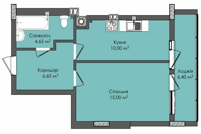 1-кімнатна 42.65 м² в ЖК Комфорт Плюс від 14 150 грн/м², м. Дубляни