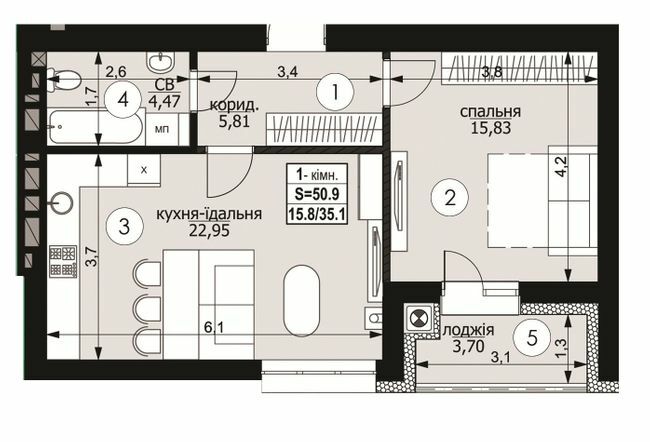 1-кімнатна 50.9 м² в ЖК на вул. Пасічна, 133А від 20 250 грн/м², Львів