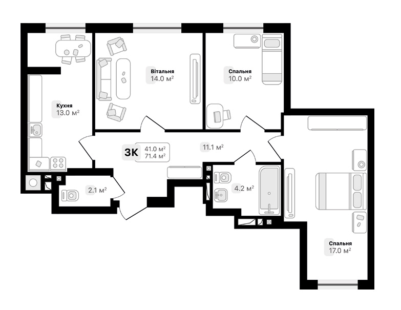 3-комнатная 71.4 м² в ЖК Auroom City от 19 300 грн/м², Львов