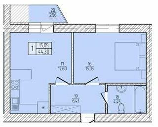 1-комнатная 44.3 м² в ЖК Злагода от 16 100 грн/м², г. Винники