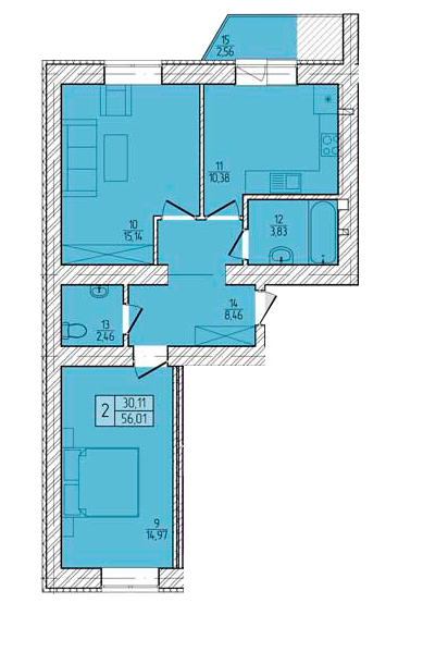 2-кімнатна 56.01 м² в ЖК Злагода від 14 500 грн/м², м. Винники