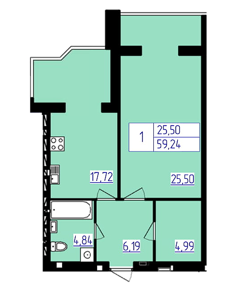 1-кімнатна 59.24 м² в ЖК Затишок від 11 700 грн/м², м. Стрий