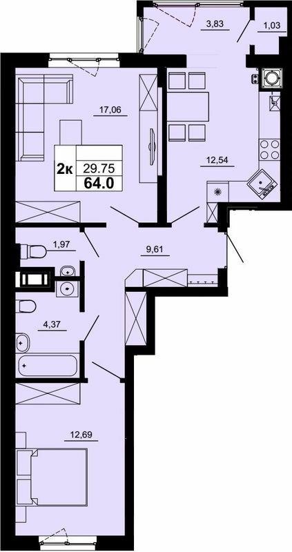 2-кімнатна 64 м² в ЖК Новий від 20 400 грн/м², Львів