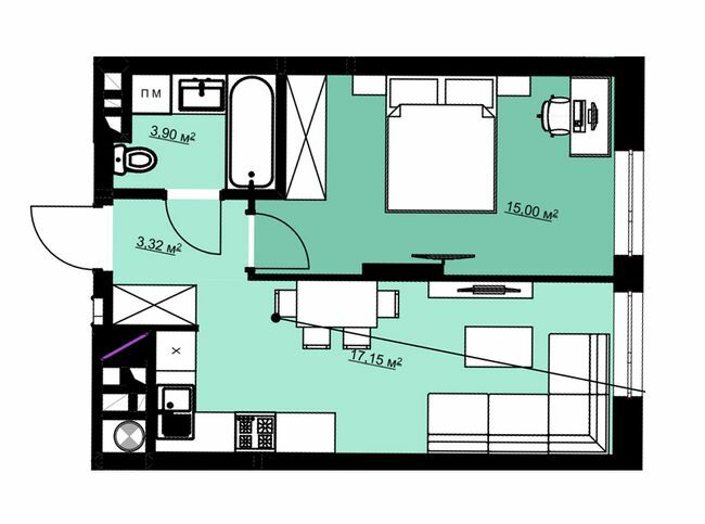 1-кімнатна 39.4 м² в ЖК Green Park від 17 750 грн/м², м. Винники