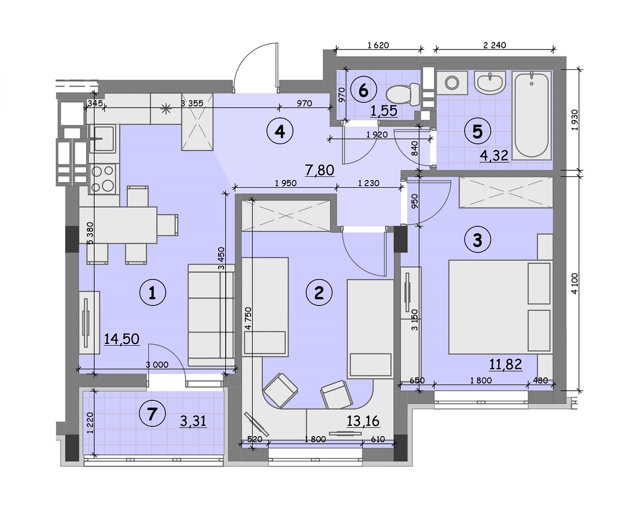 2-кімнатна 56.46 м² в ЖК Ідея від 14 800 грн/м², с. Гнідин