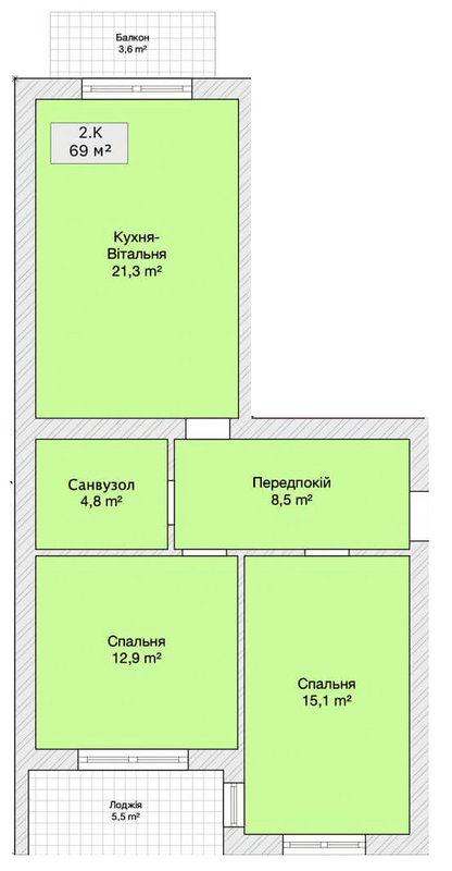 2-комнатная 69 м² в ЖК на ул. Шевченко, 50/ пер. Институтский от 21 150 грн/м², Винница