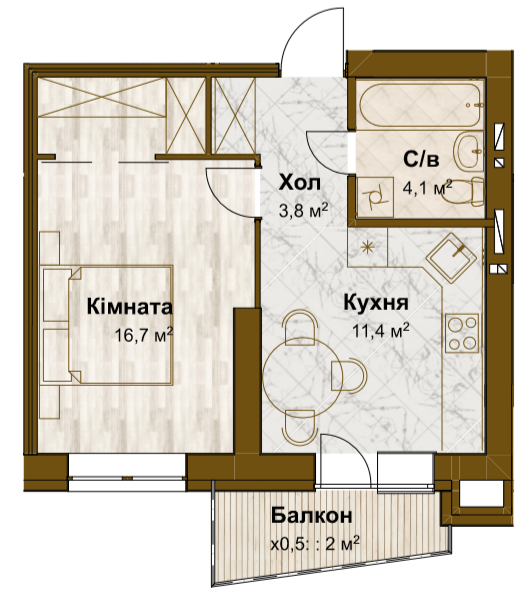 1-кімнатна 38 м² в ЖК Традиція від 15 100 грн/м², с. Зміїнець