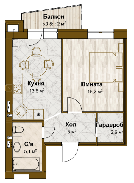 1-комнатная 43.5 м² в ЖК Традиция от 15 100 грн/м², с. Змиенец