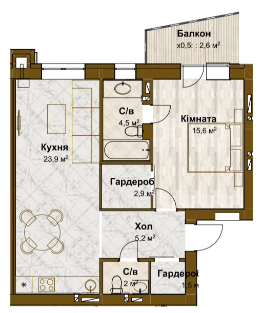 1-комнатная 58.2 м² в ЖК Традиция от 16 250 грн/м², с. Змиенец