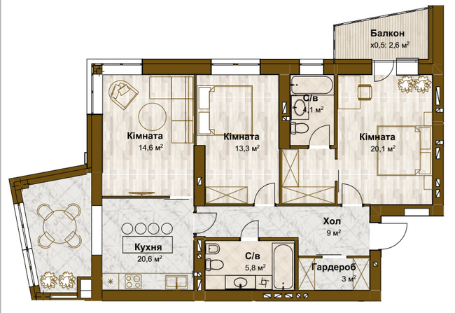 3-комнатная 93.1 м² в ЖК Традиция от 16 750 грн/м², с. Змиенец