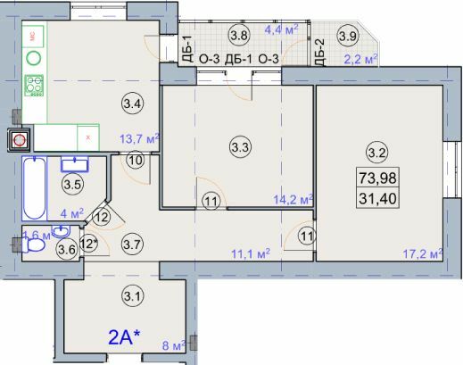 2-кімнатна 73.98 м² в ЖК на вул. Первомайська, 7 від 19 600 грн/м², м. Бердянськ