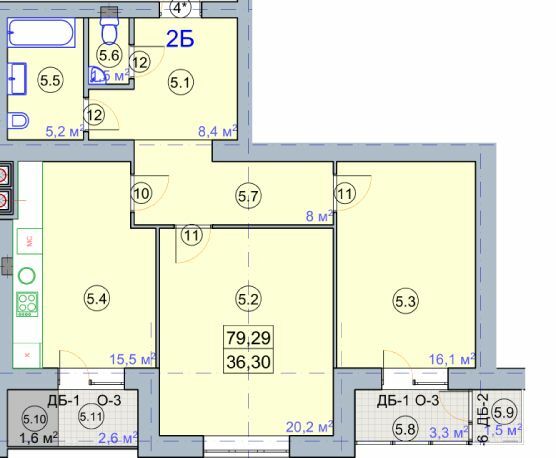 2-кімнатна 79.29 м² в ЖК на вул. Первомайська, 7 від 19 600 грн/м², м. Бердянськ