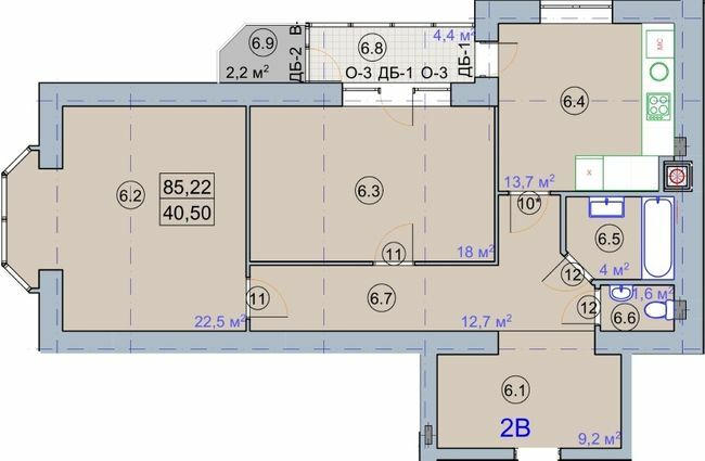 2-кімнатна 85.22 м² в ЖК на вул. Первомайська, 7 від 19 600 грн/м², м. Бердянськ