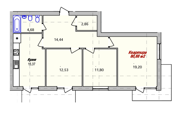 3-комнатная 80.88 м² в ЖК ECOtown от 18 700 грн/м², Ужгород