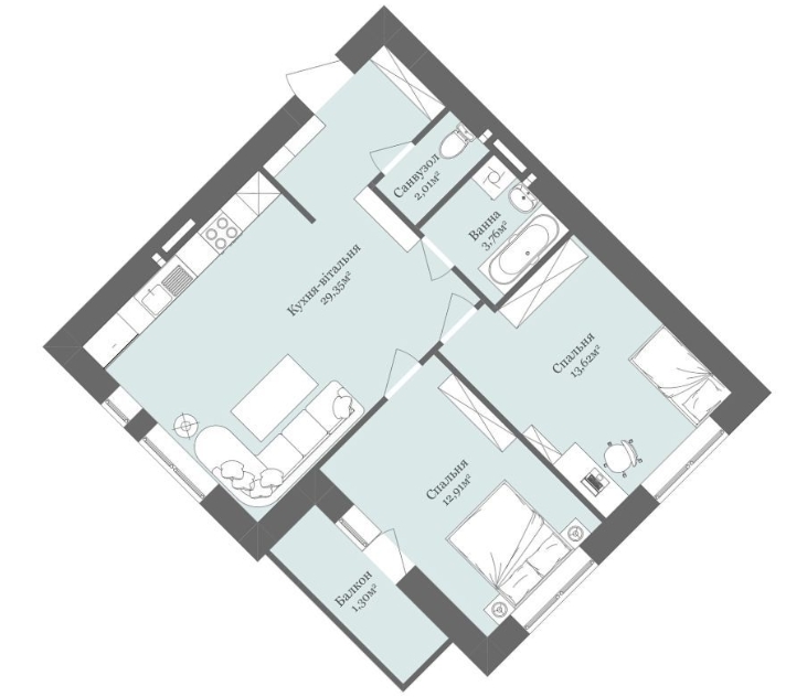 2-кімнатна 62.95 м² в ЖК West Towers від 16 182 грн/м², Ужгород
