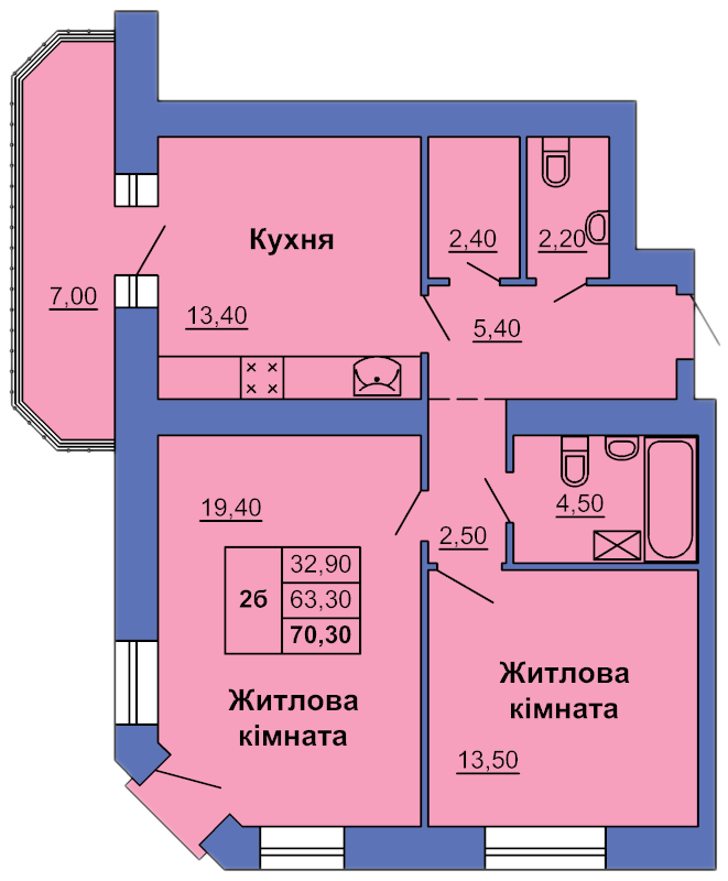 2-кімнатна 70.3 м² в ЖК на вул. Сапіго, 2 від 27 000 грн/м², Полтава