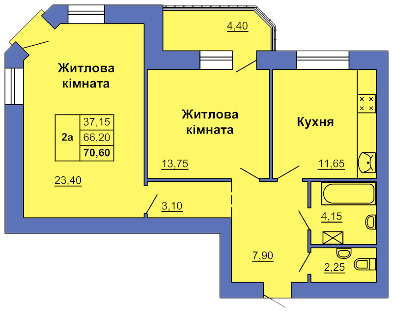 2-кімнатна 70.6 м² в ЖК на вул. Сапіго, 2 від 27 000 грн/м², Полтава