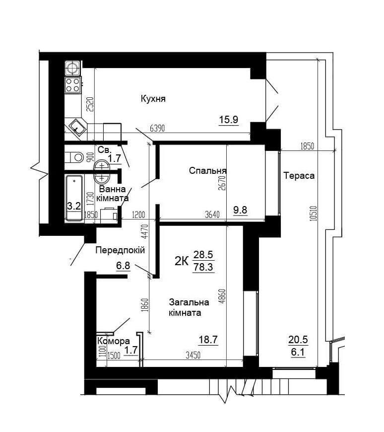 2-кімнатна 63.9 м² в ЖК Bavaria City від 15 200 грн/м², с. Крюківщина