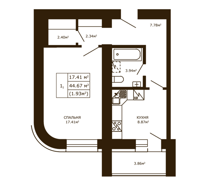 1-кімнатна 44.67 м² в ЖК Чайка від 17 300 грн/м², с. Чайки