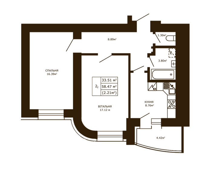 2-кімнатна 58.47 м² в ЖК Чайка від 17 500 грн/м², с. Чайки