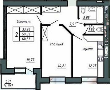 2-комнатная 60.83 м² в ЖК Комфорт Лайф от 11 000 грн/м², г. Чортков