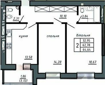 2-комнатная 64.64 м² в ЖК Комфорт Лайф от 11 000 грн/м², г. Чортков