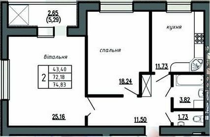 2-кімнатна 74.83 м² в ЖК Комфорт Лайф від 11 000 грн/м², м. Чортків