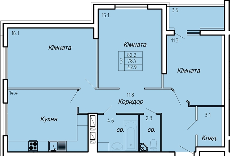 3-комнатная 82.2 м² в ЖК Atlanta Tower от 16 450 грн/м², Тернополь