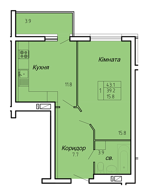 1-кімнатна 43.1 м² в ЖК Atlanta Tower від 16 450 грн/м², Тернопіль