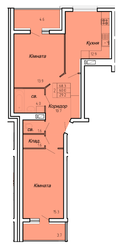 2-кімнатна 68.3 м² в ЖК Atlanta Tower від 16 450 грн/м², Тернопіль