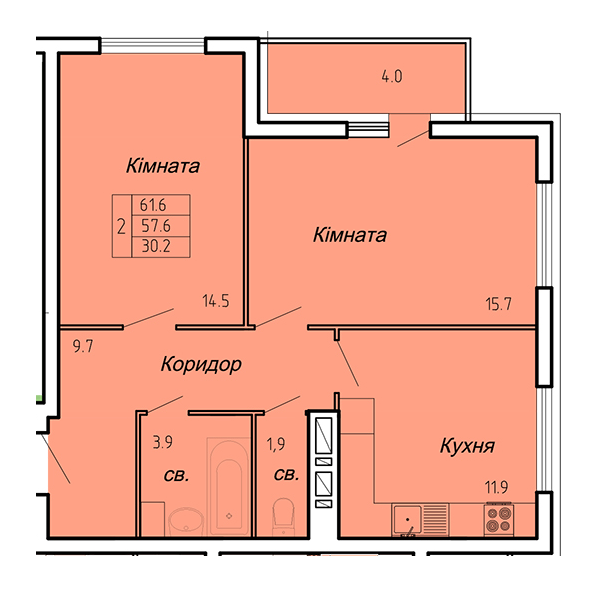 2-комнатная 61.6 м² в ЖК Atlanta Tower от 16 450 грн/м², Тернополь