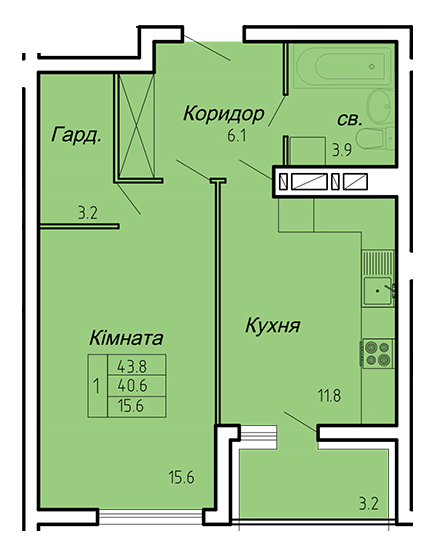 1-кімнатна 43.8 м² в ЖК Atlanta Tower від 16 450 грн/м², Тернопіль
