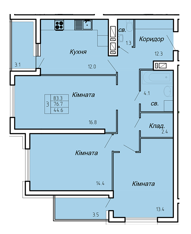 3-комнатная 83.3 м² в ЖК Atlanta Tower от 16 450 грн/м², Тернополь