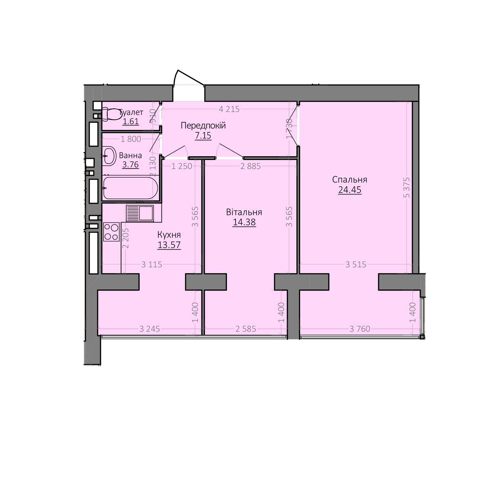 2-кімнатна 64.92 м² в ЖК Егоїст від 11 000 грн/м², Хмельницький