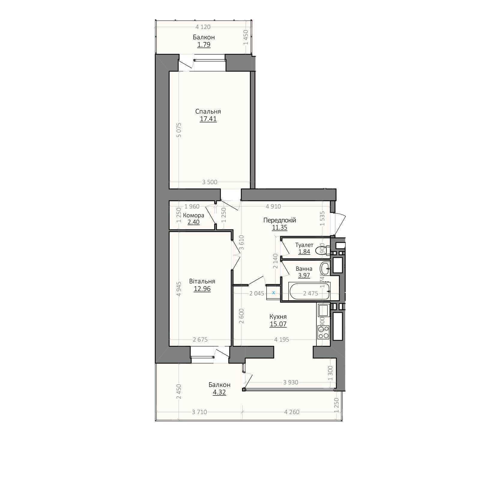 2-кімнатна 71.11 м² в ЖК Егоїст від 11 000 грн/м², Хмельницький