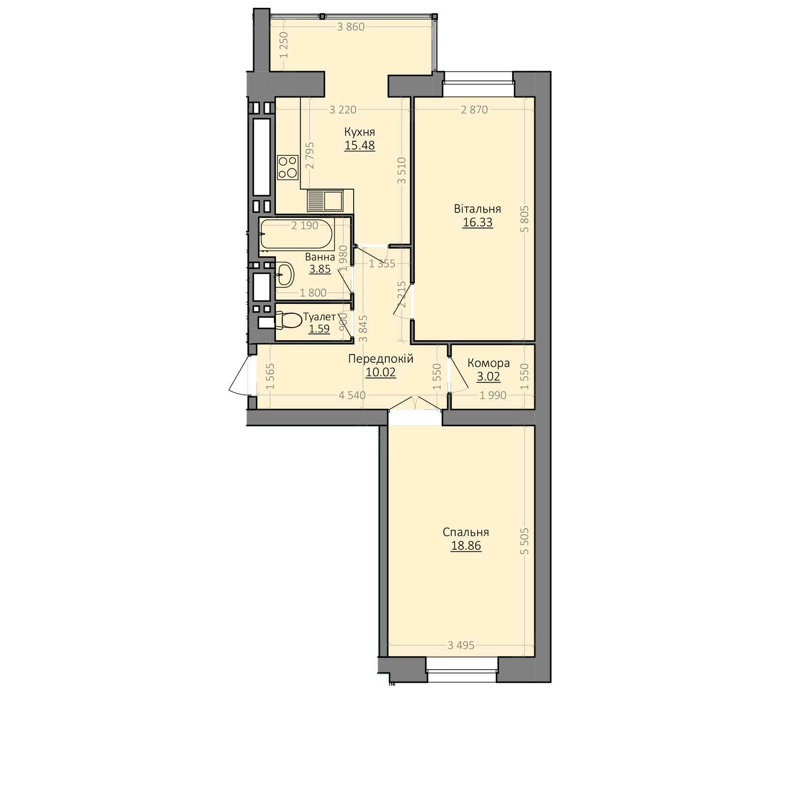 2-кімнатна 69.15 м² в ЖК Егоїст від 11 000 грн/м², Хмельницький