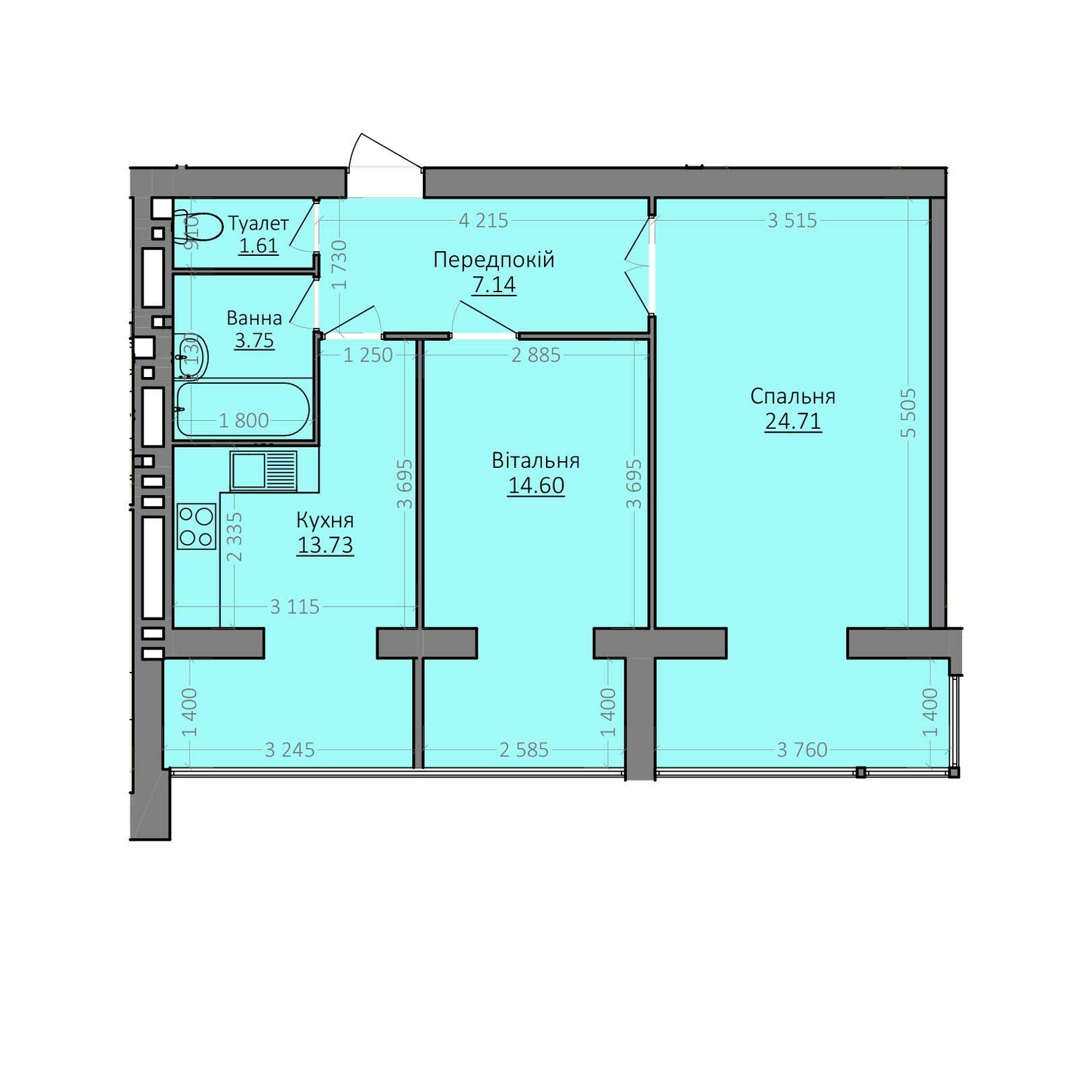 2-кімнатна 65.54 м² в ЖК Егоїст від 11 000 грн/м², Хмельницький