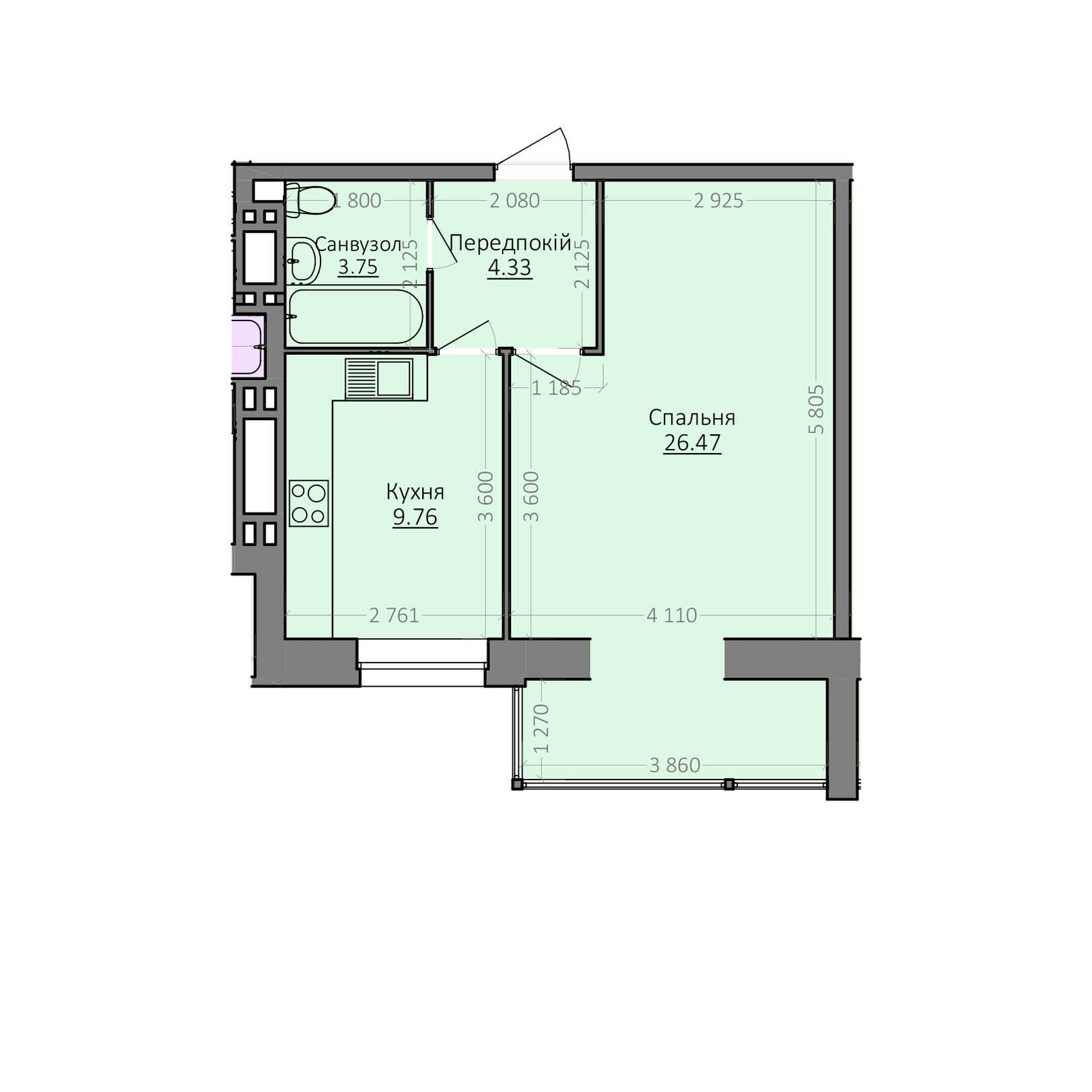 1-кімнатна 44.31 м² в ЖК Егоїст від 11 000 грн/м², Хмельницький