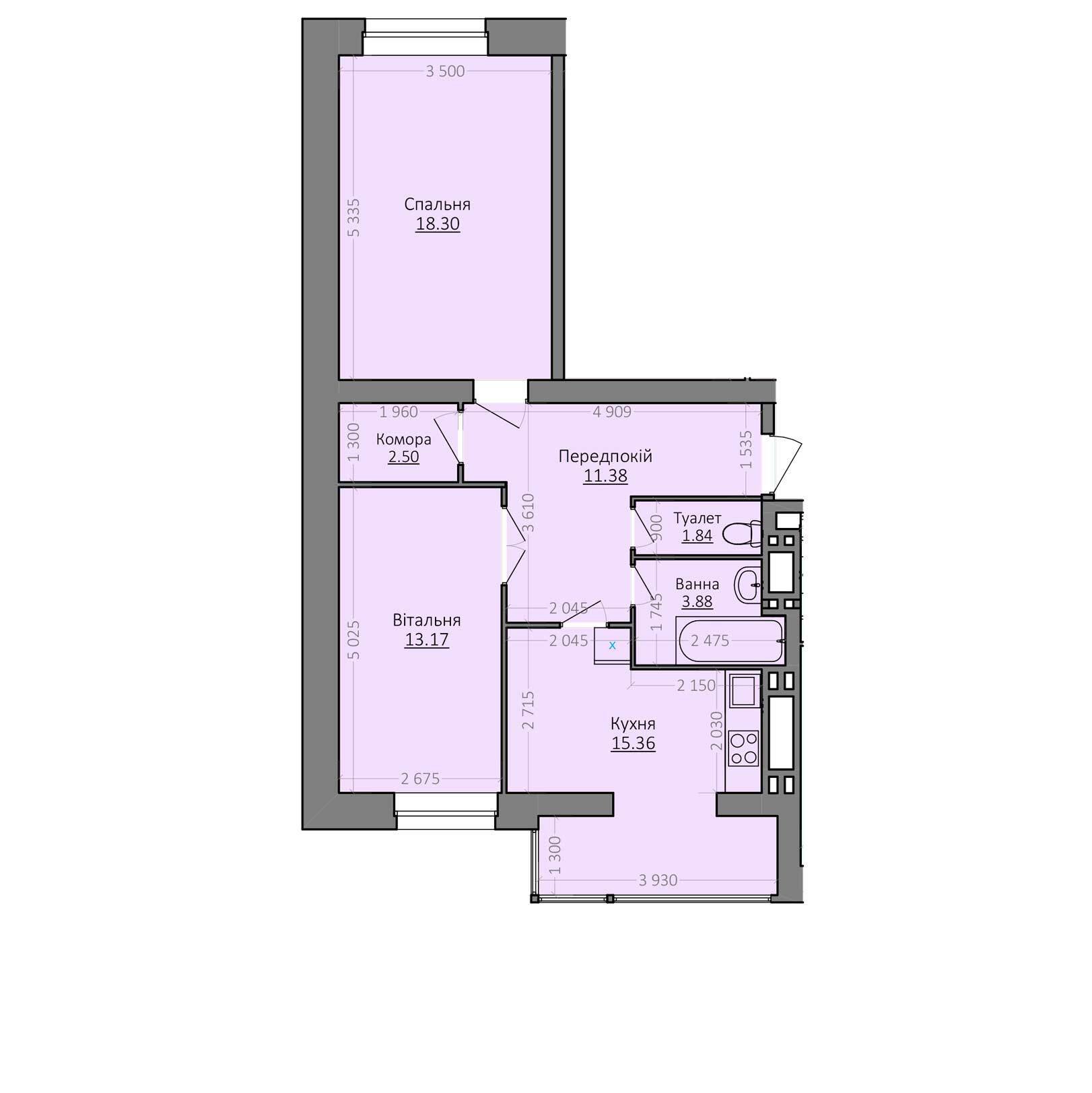 2-комнатная 66.43 м² в ЖК Эгоист от 11 000 грн/м², Хмельницкий